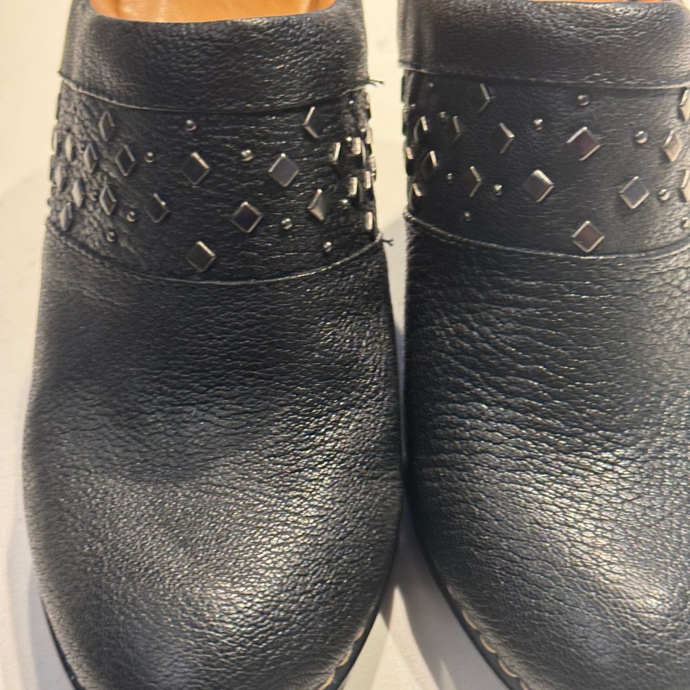 Black Studded Leather Mules